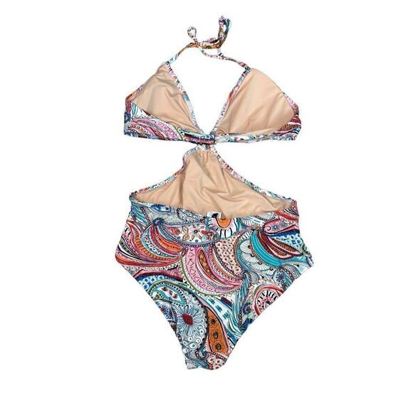 J. Crew scribble floral print cutout one piece swimsuit multi color O rings 12 - Picture 3 of 14